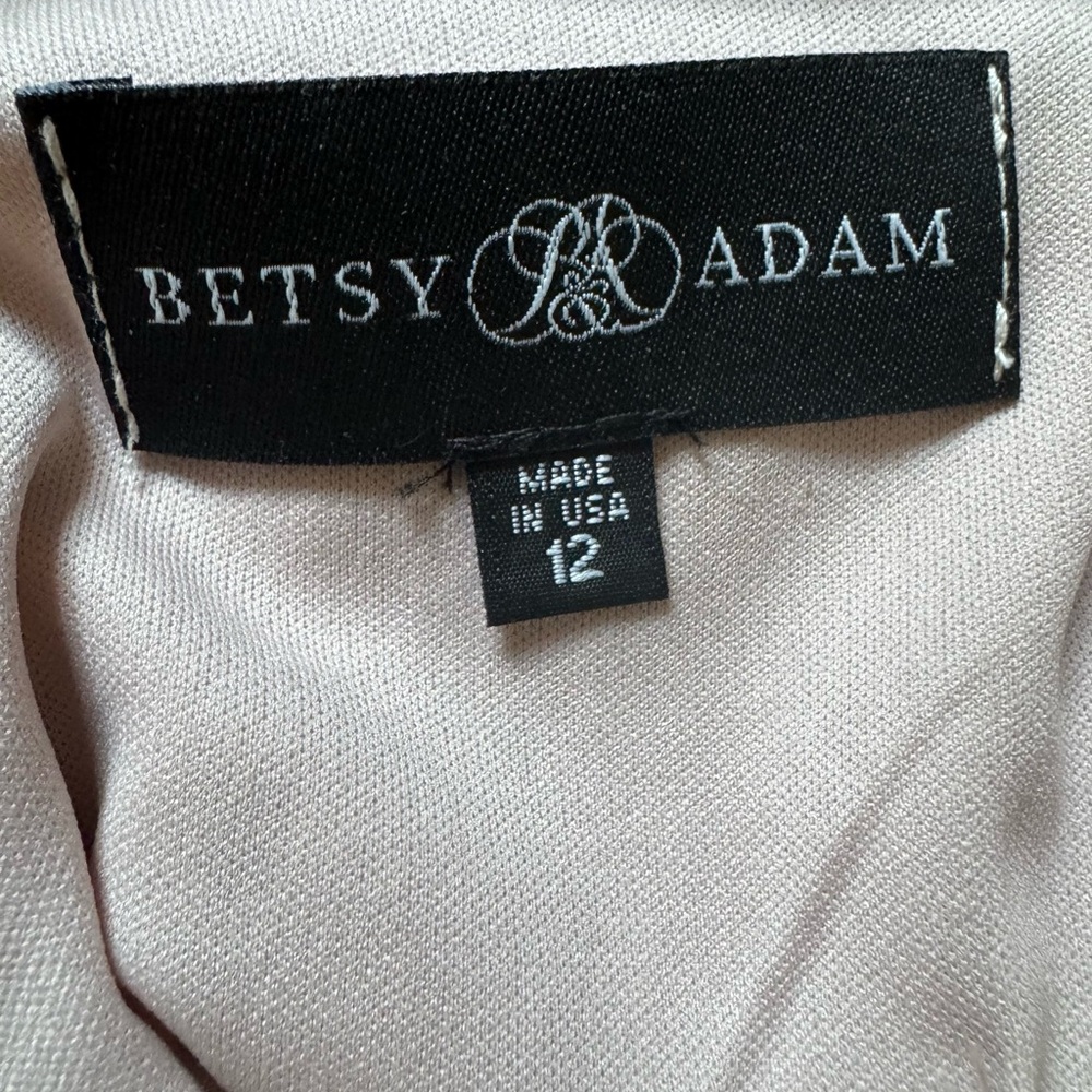 Betsy & Adam Metallic-Knit Draped Sheath Dress Color Taupe/Silver size 12 - Picture 3 of 3